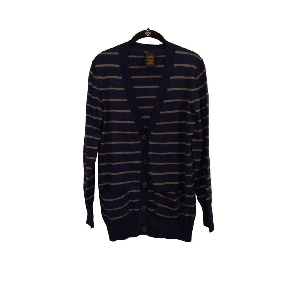 Grace Elements‎ Blue and grey strip cashmere blend button down cardigan